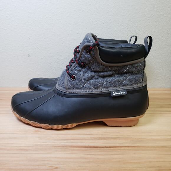 Skechers Women's 8 Lil Puddles Duck Boots Quilted Gray Black Waterproof Gorpcore - Picture 4 of 7